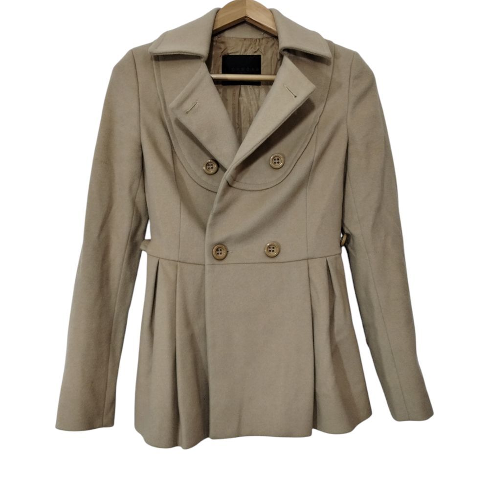 Richmond‎ X Women's Virgin Wool Blend Pleated Pea Coat Size 38 Beige Fully Lined